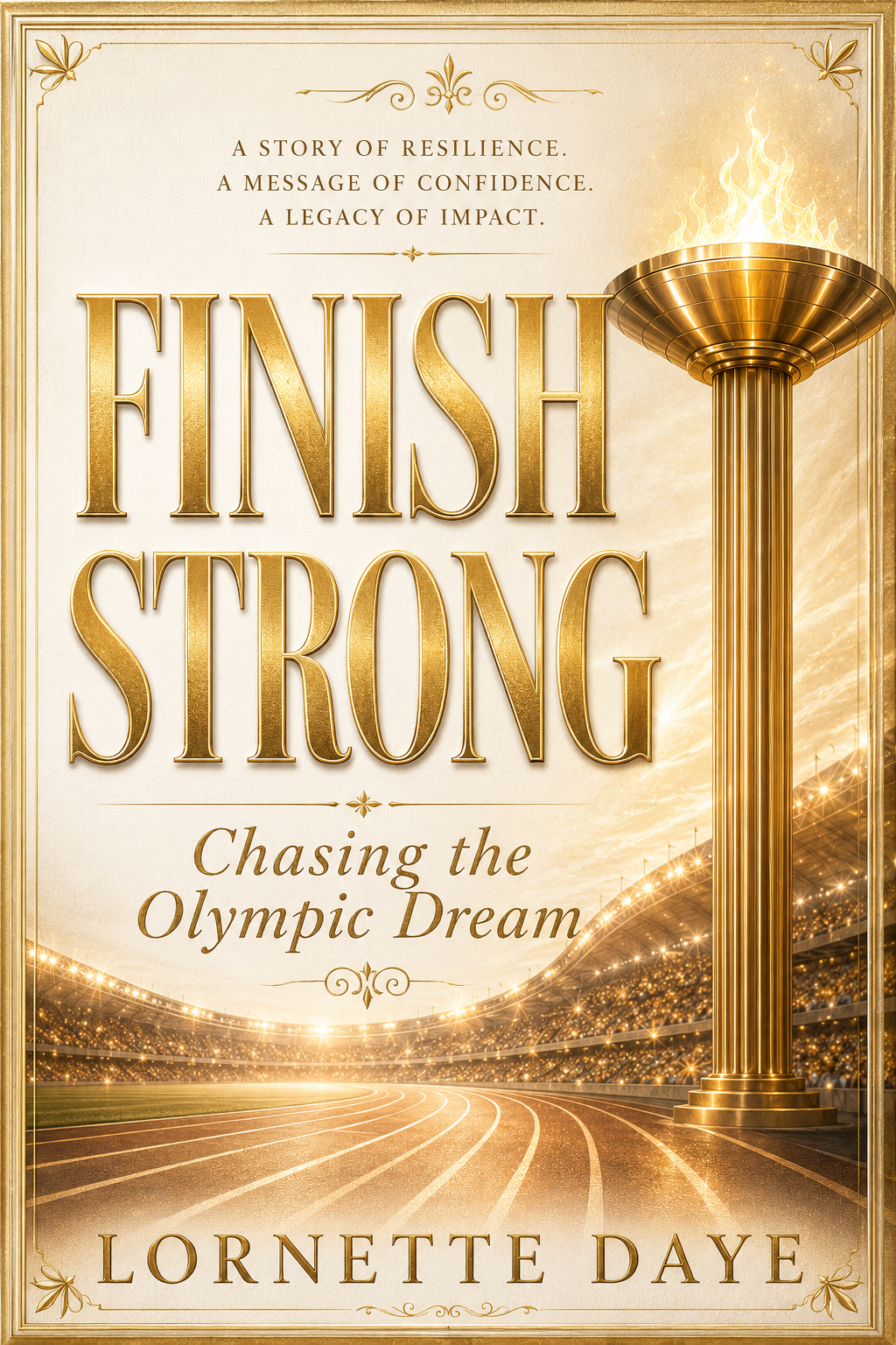 Finish Strong: Chasing the Olympic Dream book cover artwork by Lornette Daye.