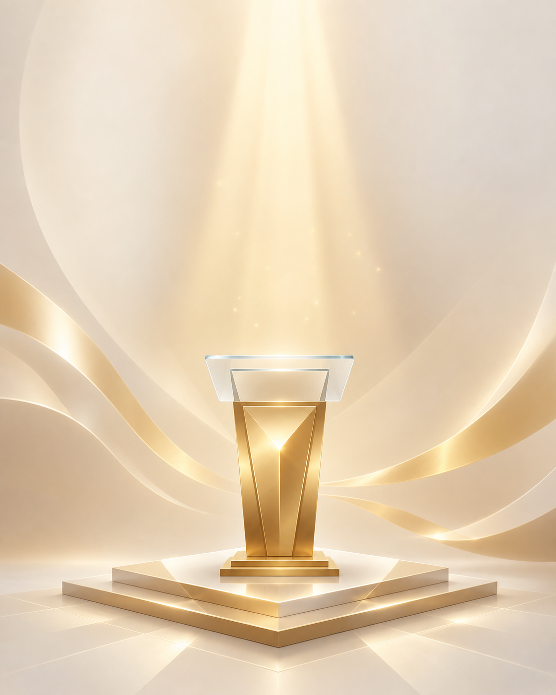Gold podium artwork with a simplified cream and gold background for mentorship and youth development.