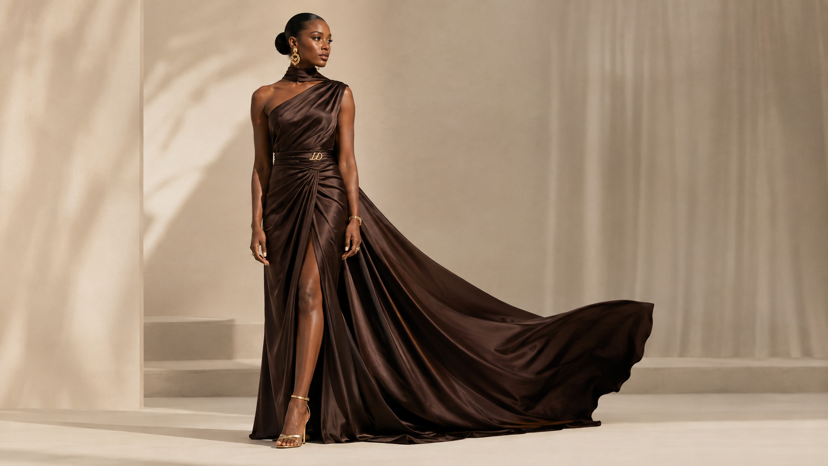 One-Shoulder Drape Evening Gown