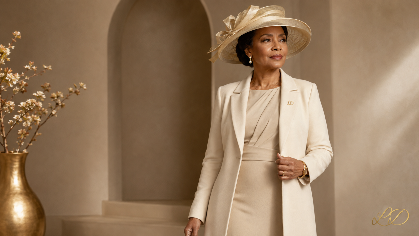 Stand Collar Wool Coat & Sheath Dress