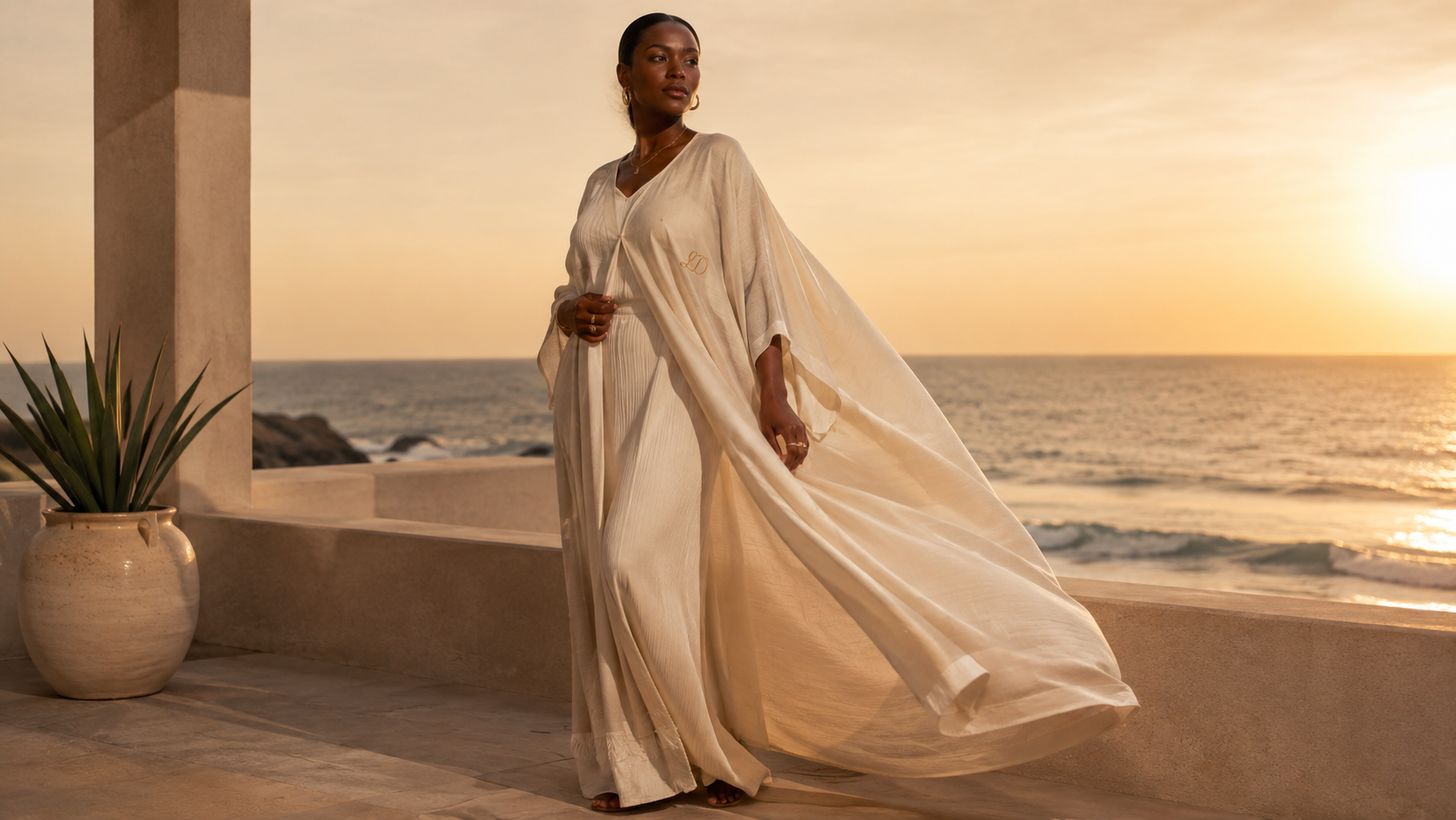 Resort Crinkle Chiffon Kaftan Dress